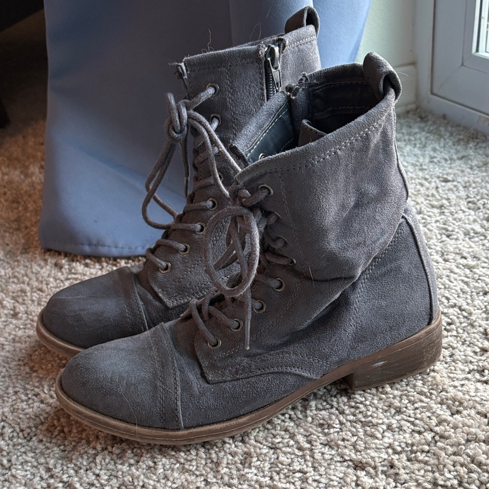 Gray Lace-Up Ankle Boots
